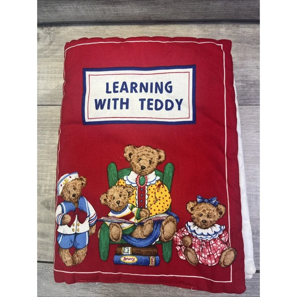 LEARNING WITH TEDDY Completed Handmade Cloth Fabric Soft Book Child Baby Gift